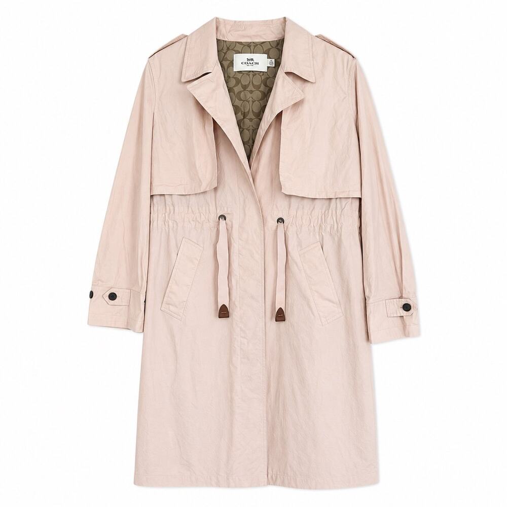 Coach Blush Pink Lightweight Trench Coat Jacket Signature Lining Size M
